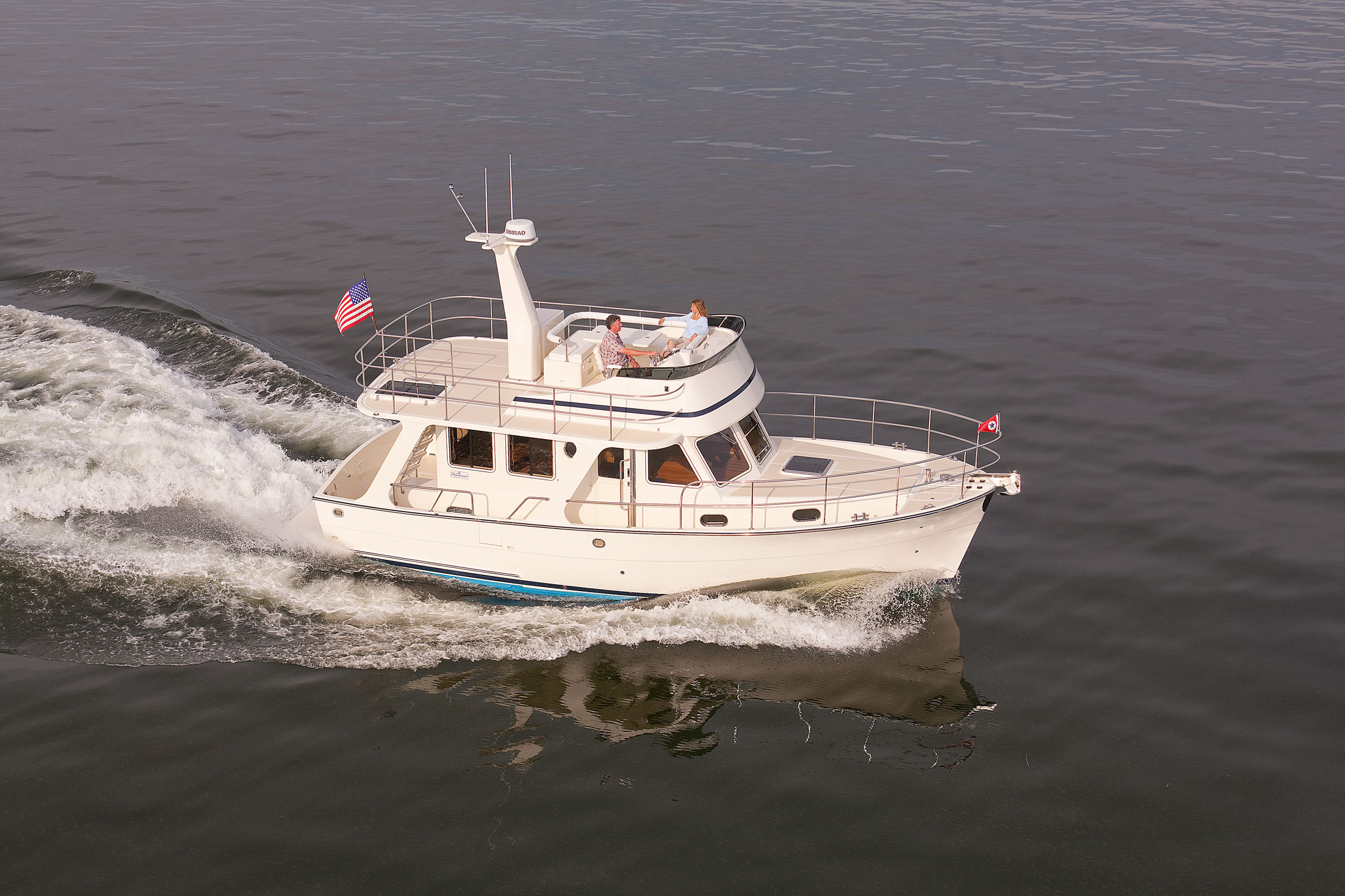 Helmsman Trawlers 37 Sedan Yacht Underway on Calm Water