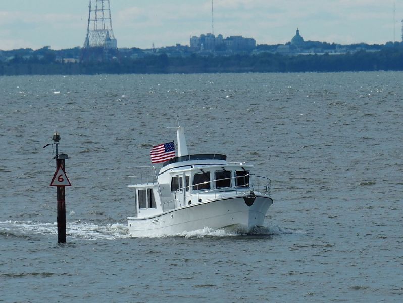 Helmsman Trawlers 38E Pilothouse Yacht Underway on the Chesapeake