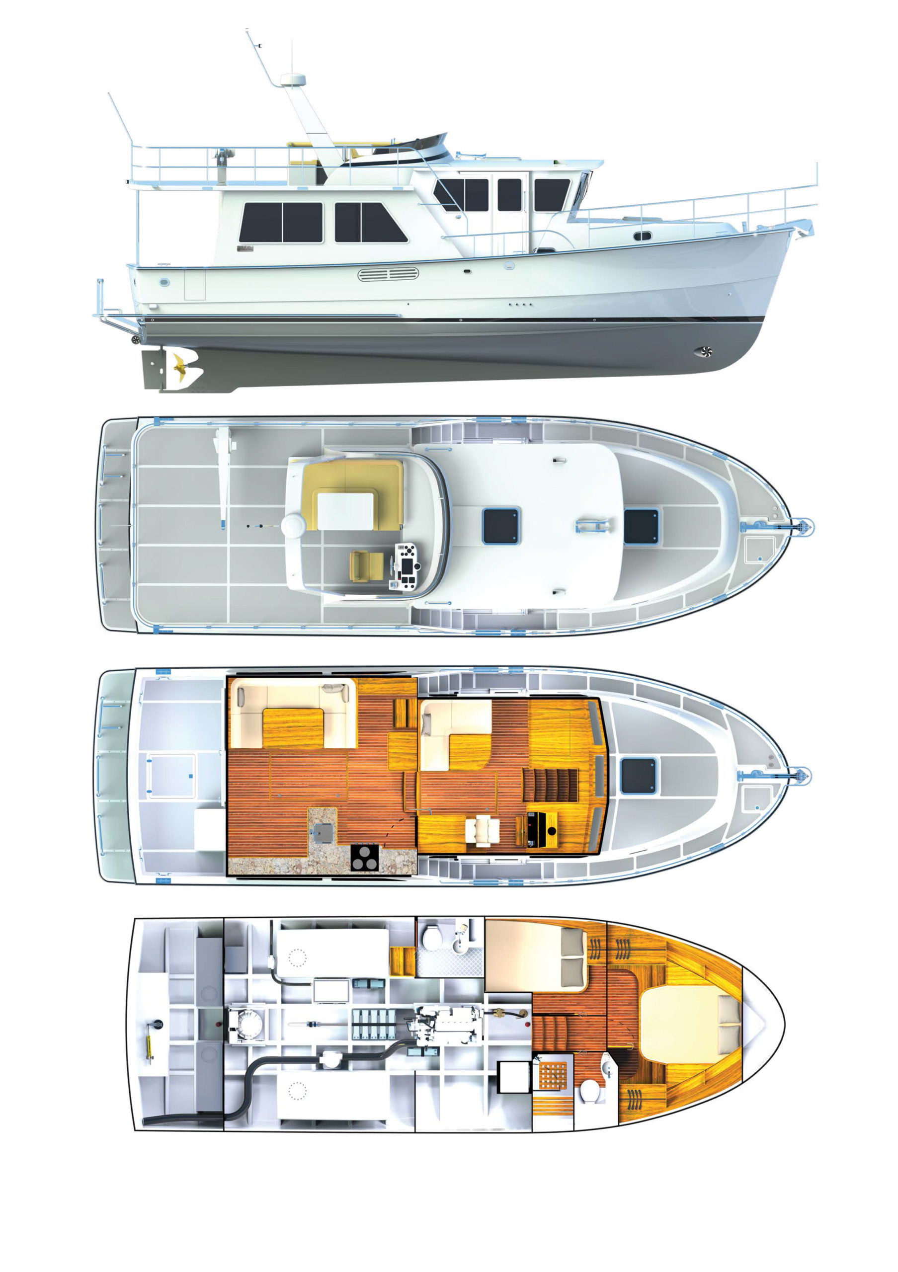 Helmsman Trawlers 43E Pilothouse Profile & Layouts