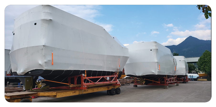 Helmsman Trawlers Wrapped for Shipping