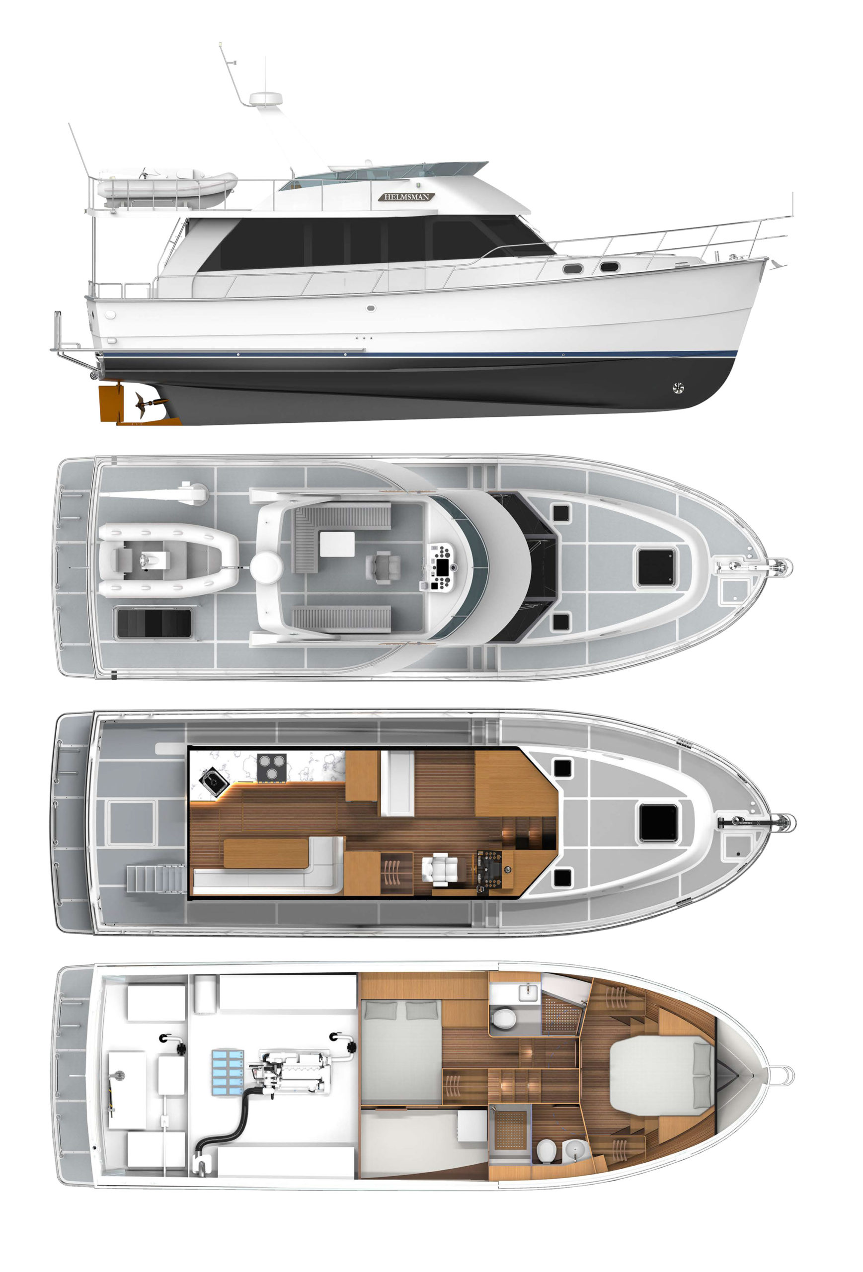 Helmsman Trawlers 43 Sedan Profile and layout